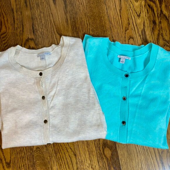 (2) Halogen cardigan sweaters size SM women's lightweight soft beige mint green - Picture 1 of 9